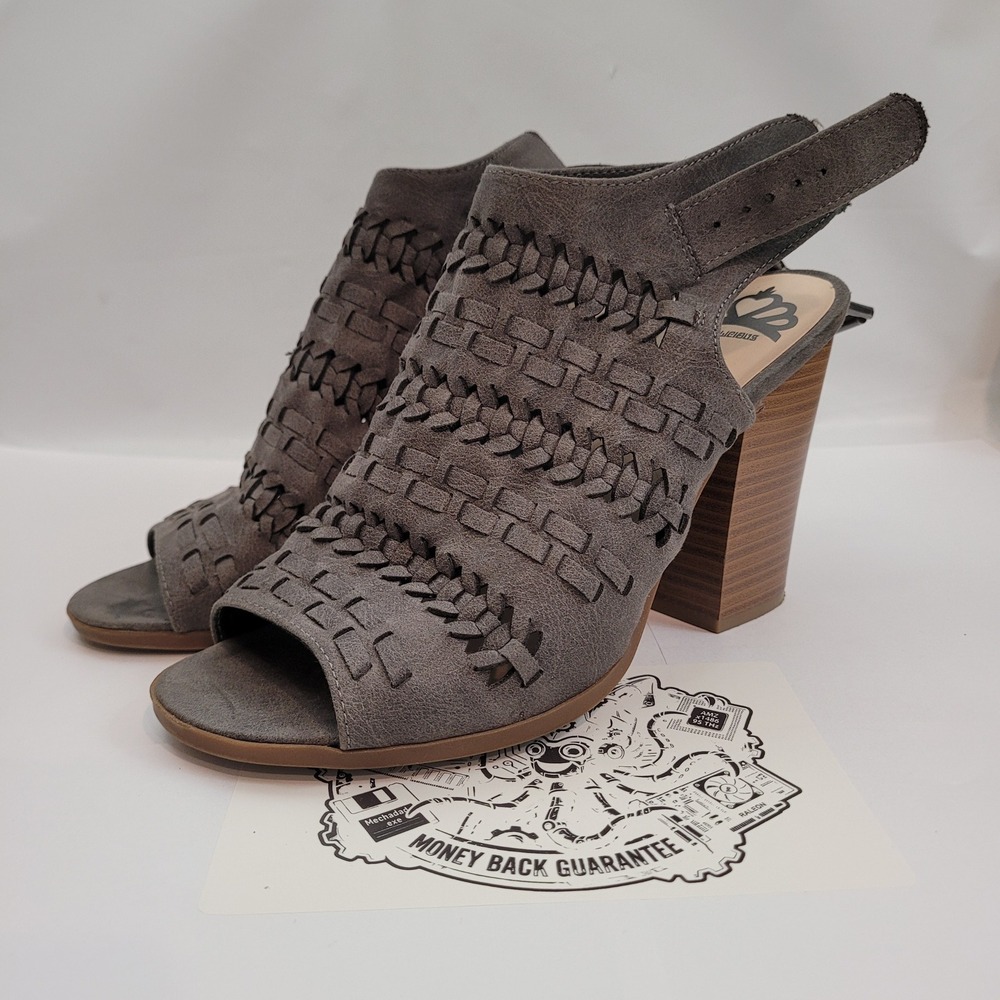 Fergalicious Vagabond Sandals Womens 9M Grey Woven Peep Toe Work Block Heel Boho